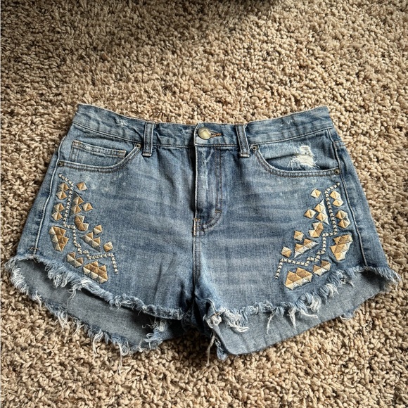 Free People Embroidered Denim Jean Shorts - Picture 3 of 8